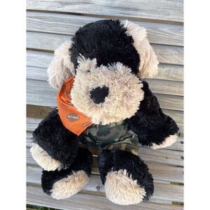 Cuddly Plush  Dog 2008 15” With Harley Davidson Camo Pants And Harley Bandana.